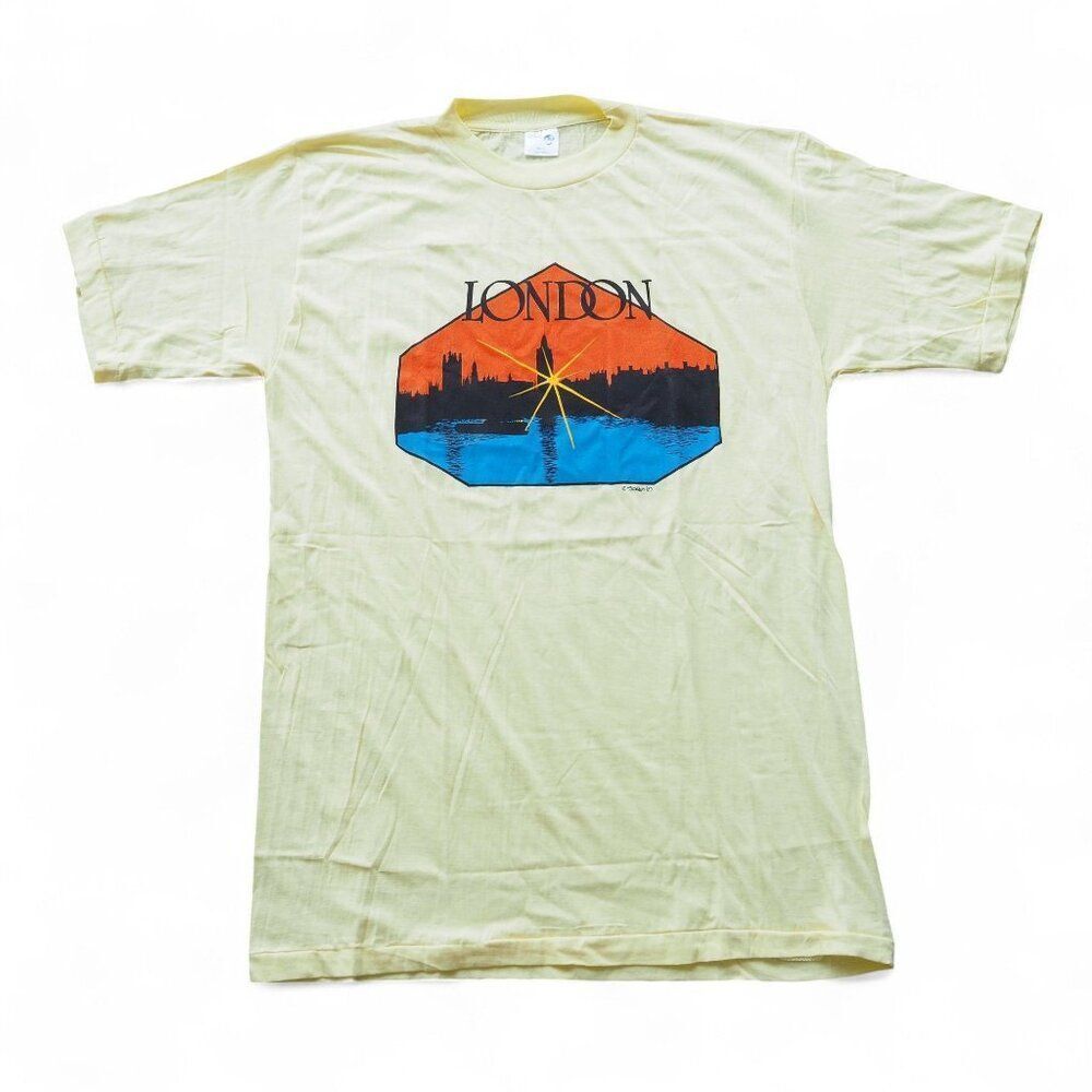 Splash Vintage 1987 80s London Single Stitch T-Shirt Yellow  Men's‎ L
